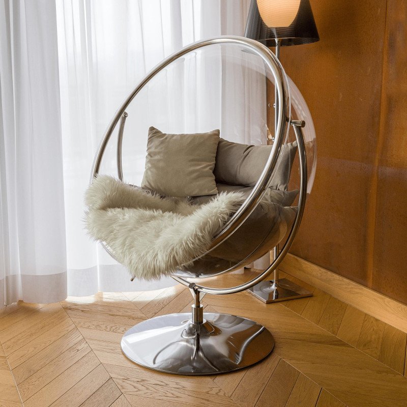 Kondela Závesné kreslo so stojanom, transparentná/strieborná/sivá, BUBBLE NEW TYP 2