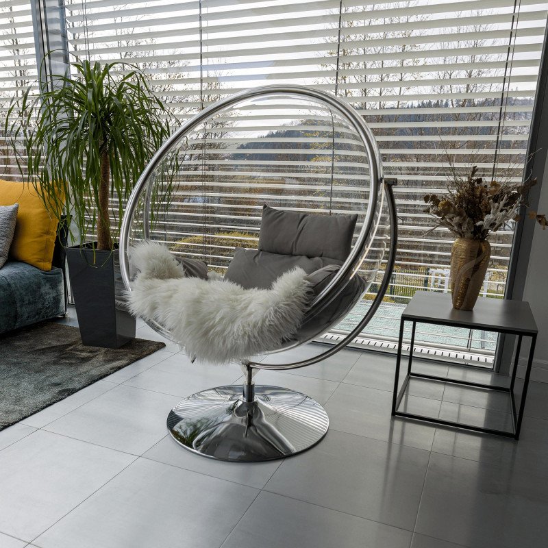 Kondela Závesné kreslo so stojanom, transparentná/strieborná/sivá, BUBBLE NEW TYP 2