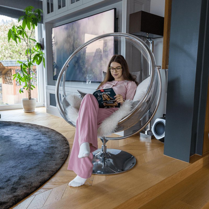 Kondela Závesné kreslo so stojanom, transparentná/strieborná/sivá, BUBBLE NEW TYP 2