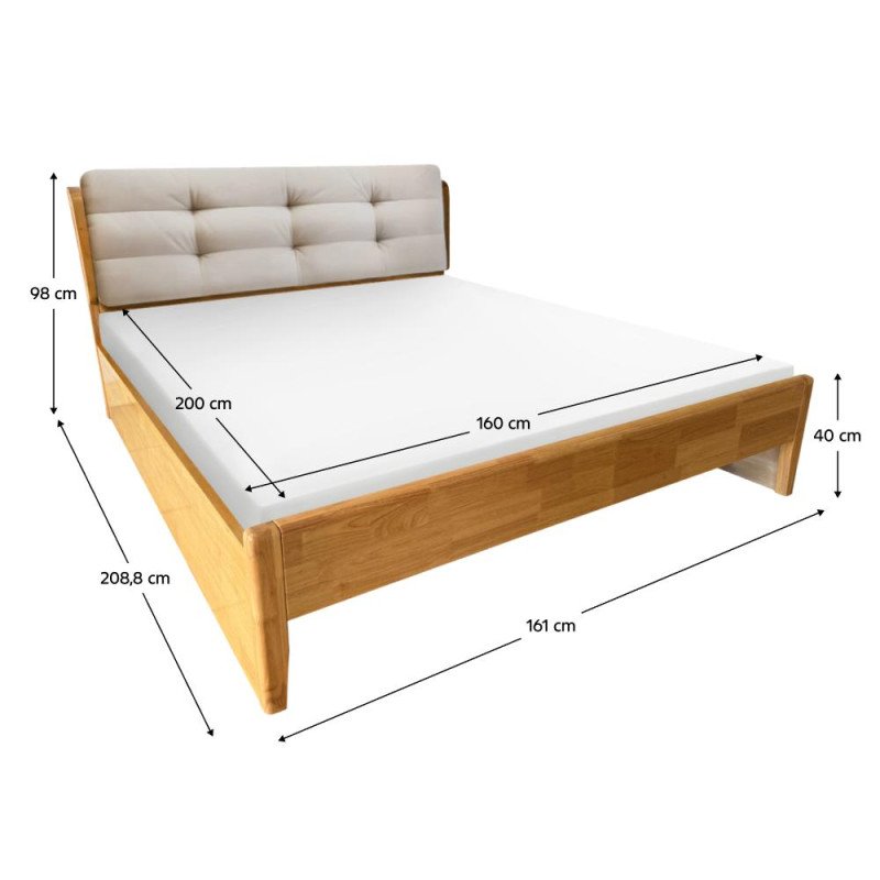 Kondela Manželská posteľ, 160x200, masívne drevo, prírodná, FLORENCIA