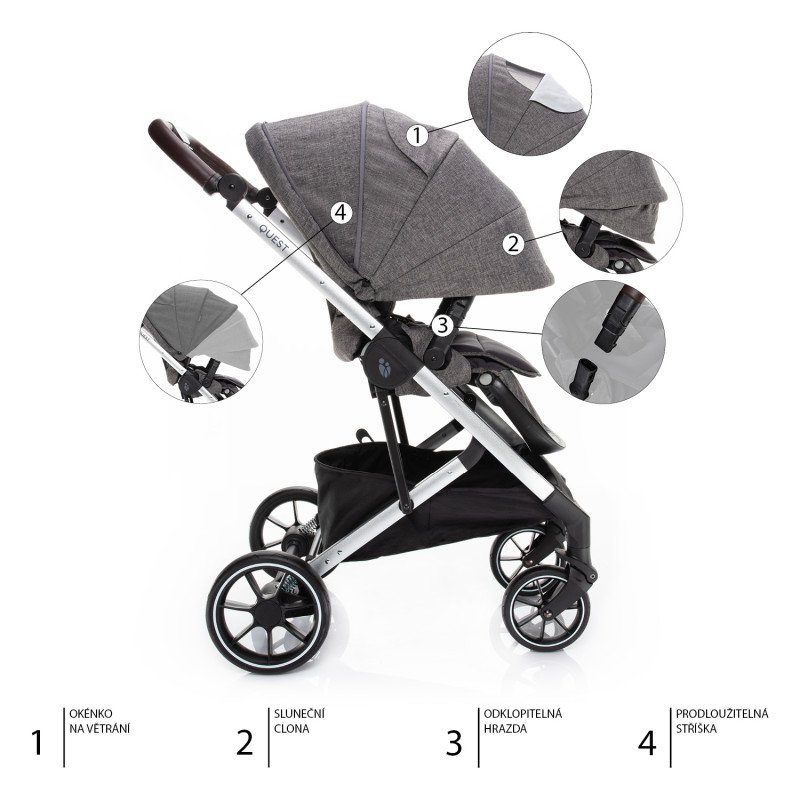 Set kočík Quest+ korba+ adaptéry+ autosedačka+ báza, Tornado Grey/Silver