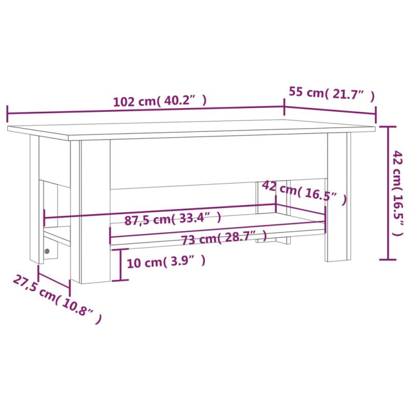 vidaXL Konferenčný stolík údený dub 102x55x43 cm drevotrieska