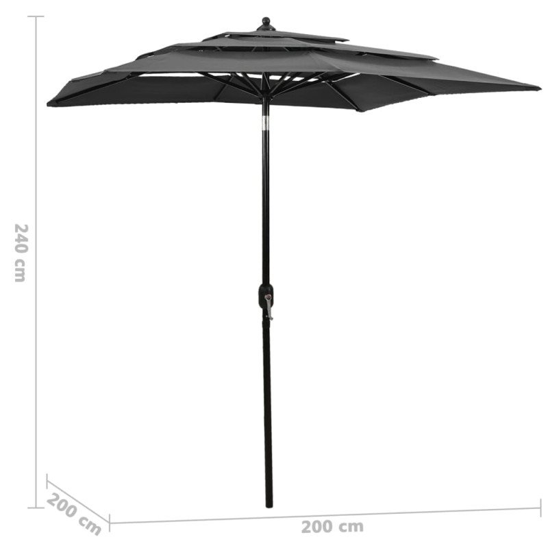 vidaXL 3-stupňový slnečník s hliníkovou tyčou antracitový 2x2 m