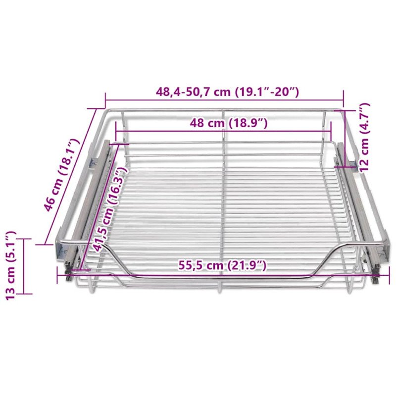 vidaXL Výsuvný drôtený kôš 2 ks strieborný 600 mm 