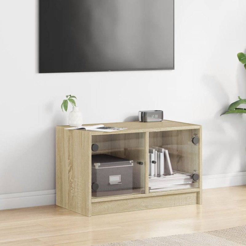 vidaXL TV skrinka so sklenenými dvierkami dub sonoma 68x37x42 cm