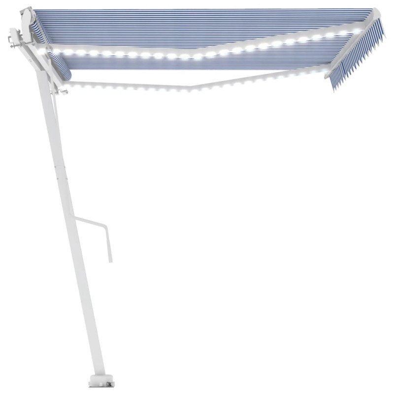 vidaXL Automatická markíza s LED a senzorom vetra modro-biela