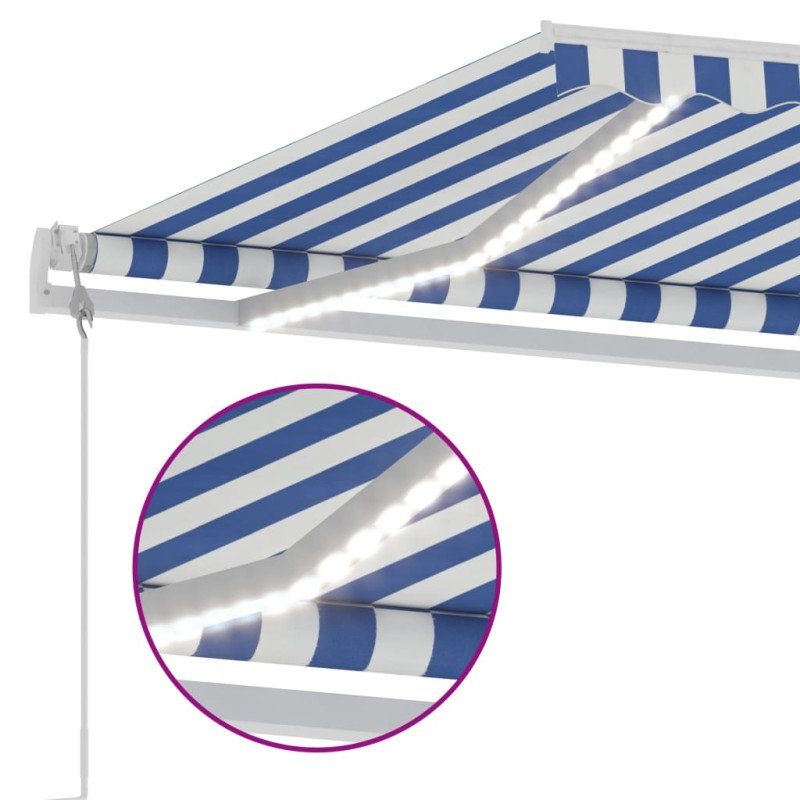 vidaXL Automatická markíza s LED a senzorom vetra modro-biela