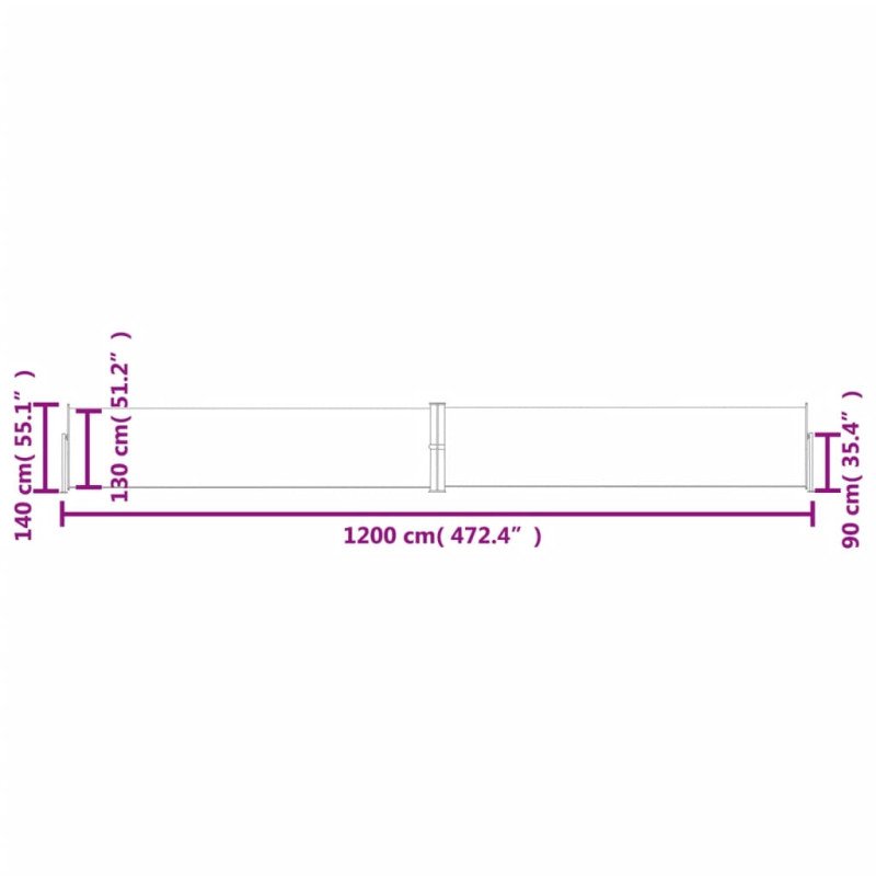 vidaXL Zaťahovacia bočná markíza na terasu 140x1200 cm, modrá