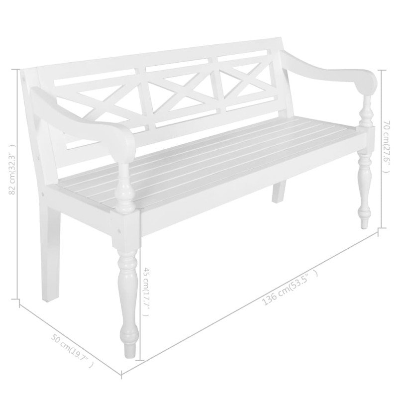 vidaXL Lavička Batavia 136 cm, mahagónový masív, biela