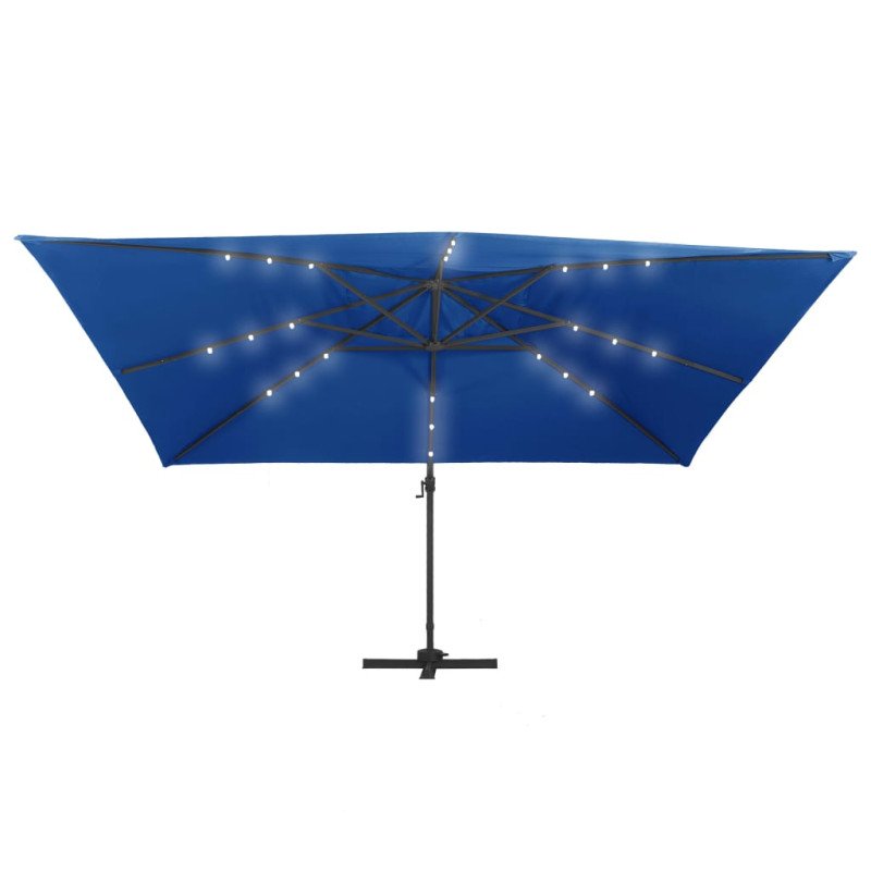 vidaXL Závesný slnečník s LED a hliníkovou tyčou 400x300 cm, azúrový