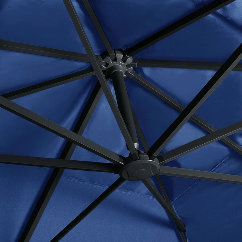 vidaXL Závesný slnečník s LED a hliníkovou tyčou 400x300 cm, azúrový