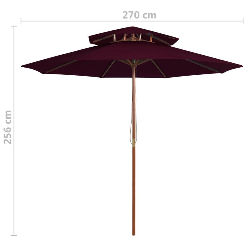 vidaXL Dvojitý slnečník s drevenou tyčou bordovo-červený 270 cm