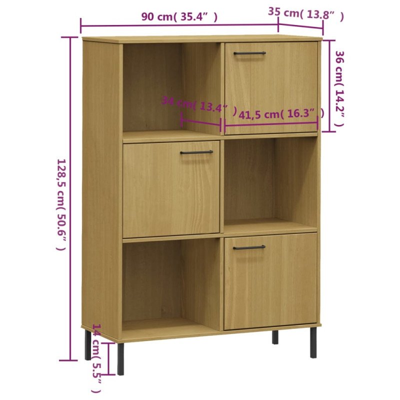 vidaXL Knižnica kovové nohy hnedá 90x35x128,5 cm masívne drevo OSLO