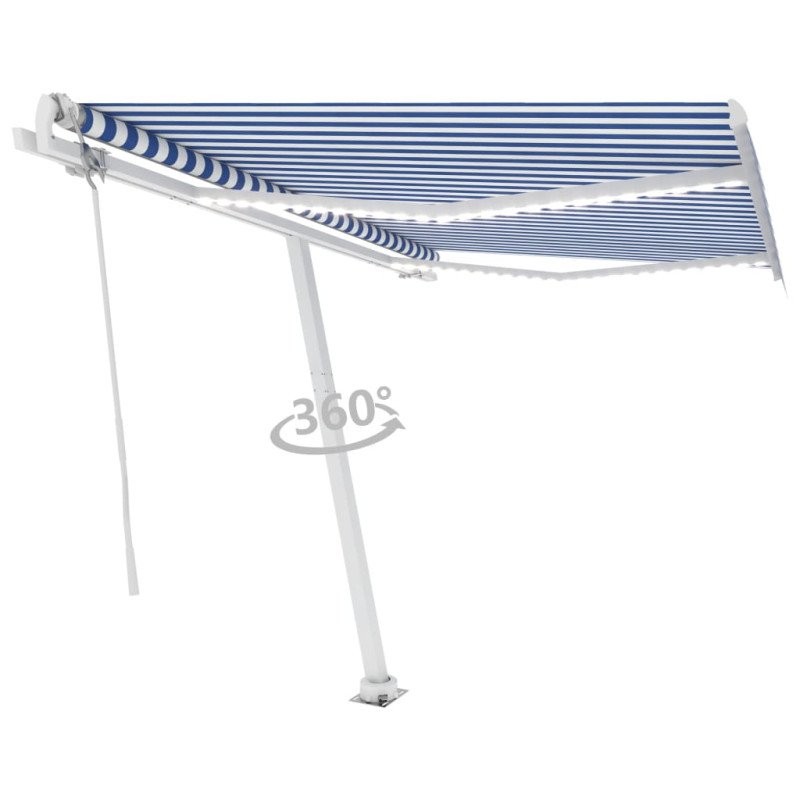 vidaXL Automatická markíza s LED a senzorom vetra 350x250cm modrobiela