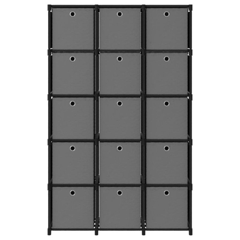 vidaXL Polica s boxmi, 15 kociek, čierna 103x30x175,5 cm, látka