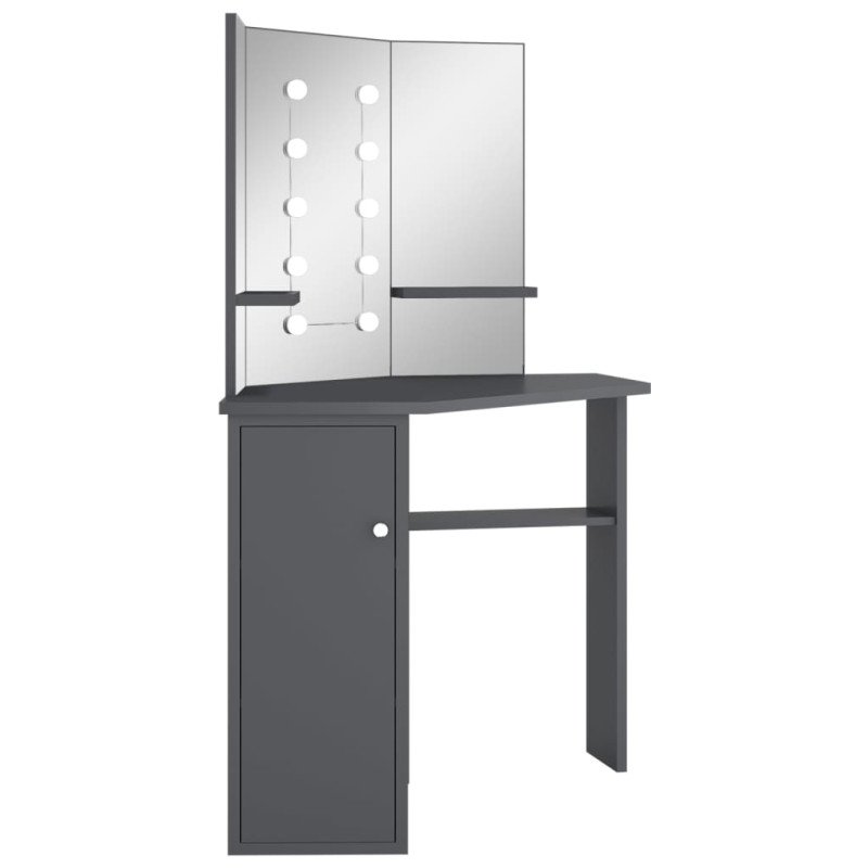 vidaXL Rohový toaletný stolík s LED sivý 111x54x141,5 cm