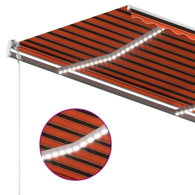 vidaXL Automatická markíza,LED a senzor vetra 450x300cm,oranžová/hnedá