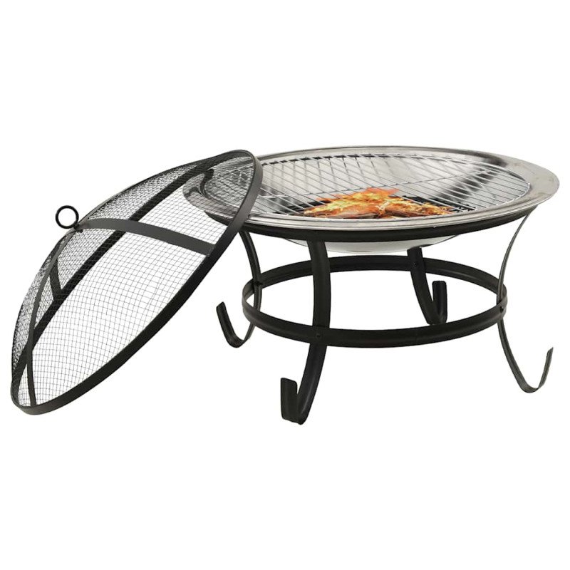 vidaXL 2 v 1 ohnisko s grilom a kutáčom 56x56x49 cm nehrdzavejúca oceľ