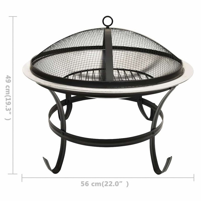 vidaXL 2 v 1 ohnisko s grilom a kutáčom 56x56x49 cm nehrdzavejúca oceľ