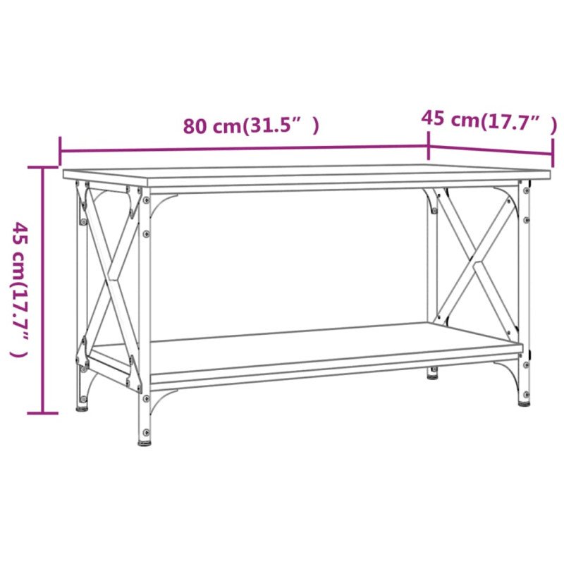 vidaXL Konferenčný stolík dub sonoma 80x45x45 cm spracované drevo