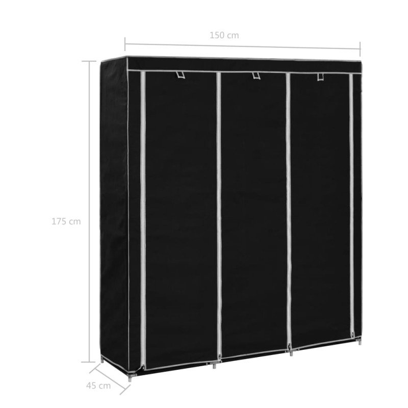 vidaXL Šatník s priehradkami a tyčami čierny látkový 150x45x175 cm