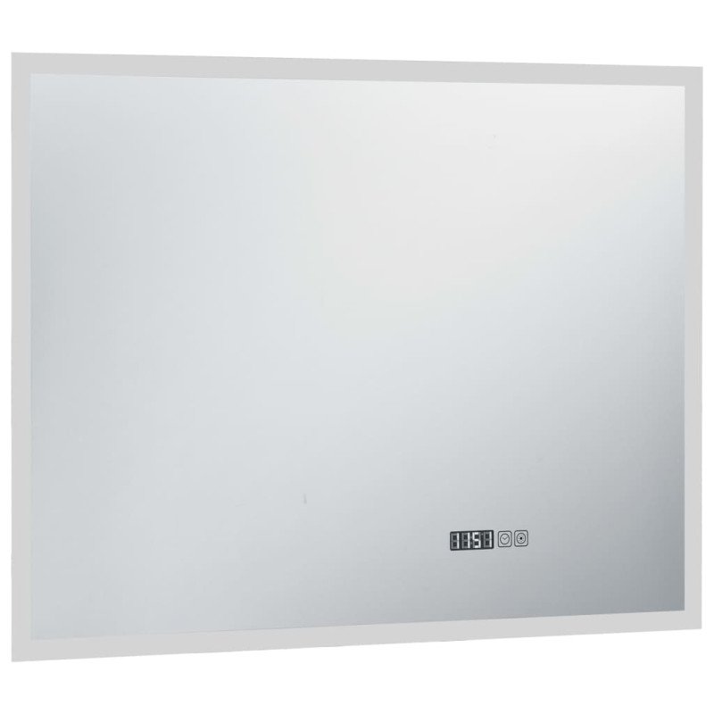 vidaXL Kúpeľňové LED zrkadlo, dotykový snímač+zobrazenie času 80x60 cm