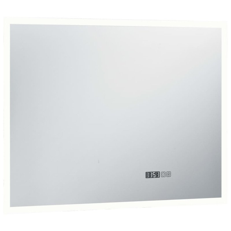 vidaXL Kúpeľňové LED zrkadlo, dotykový snímač+zobrazenie času 80x60 cm
