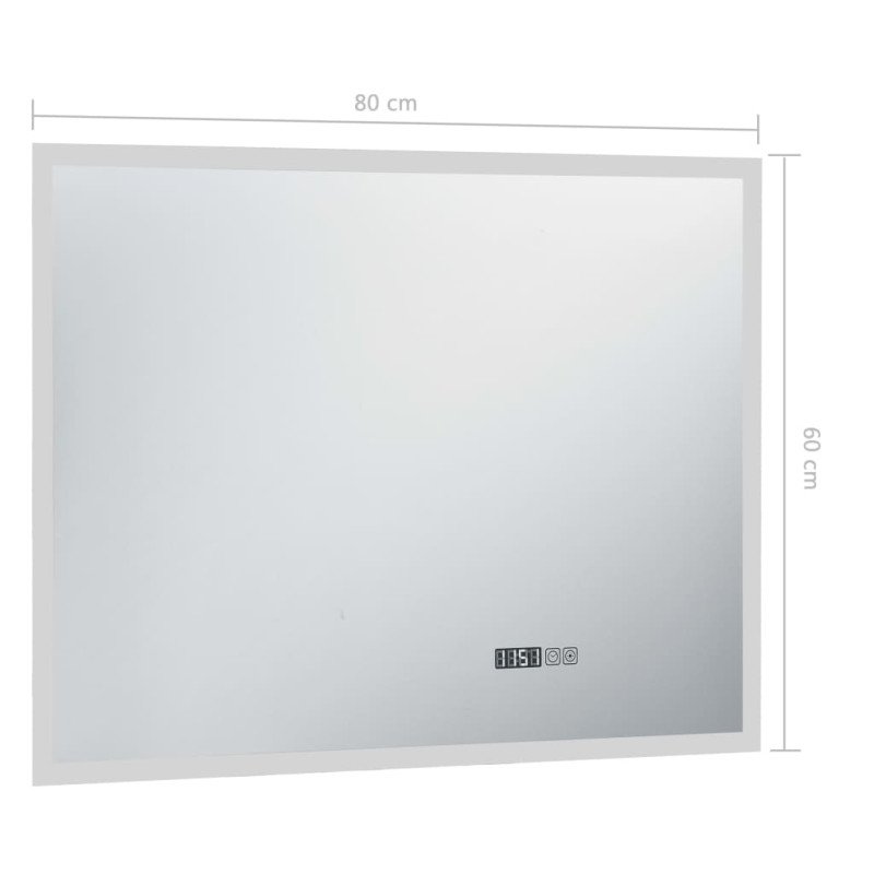 vidaXL Kúpeľňové LED zrkadlo, dotykový snímač+zobrazenie času 80x60 cm