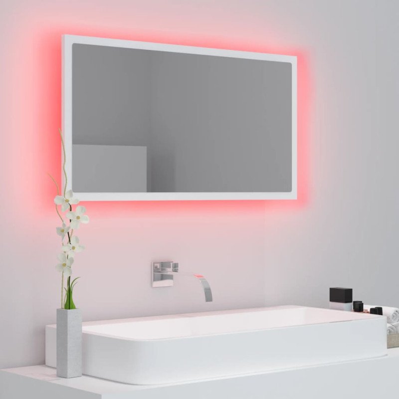 vidaXL Kúpeľňové zrkadlo s LED, biele 80x8,5x37 cm, akryl