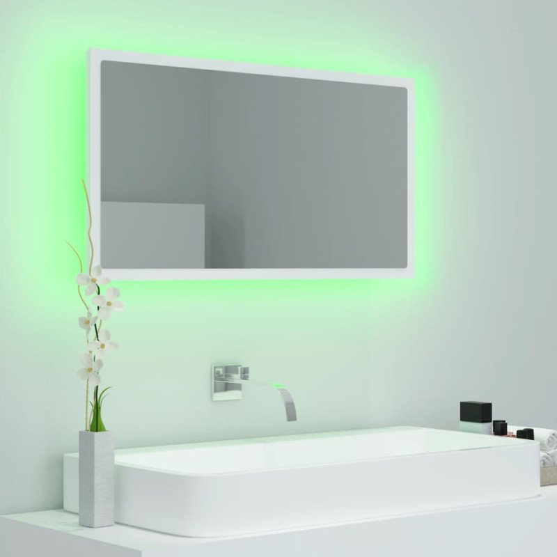 vidaXL Kúpeľňové zrkadlo s LED, biele 80x8,5x37 cm, akryl