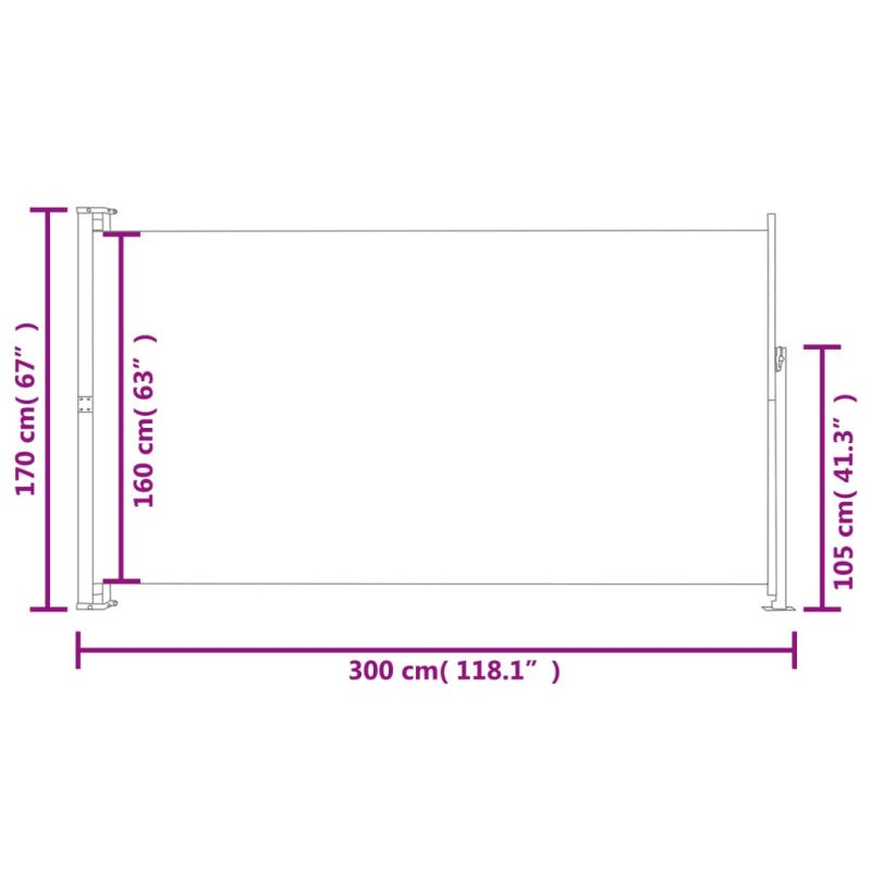 vidaXL Zaťahovacia bočná markíza na terasu 170x300 cm, modrá