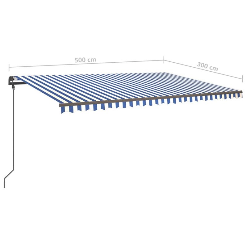 vidaXL Automatická markíza s LED a senzorom vetra 5x3 m modro-biela