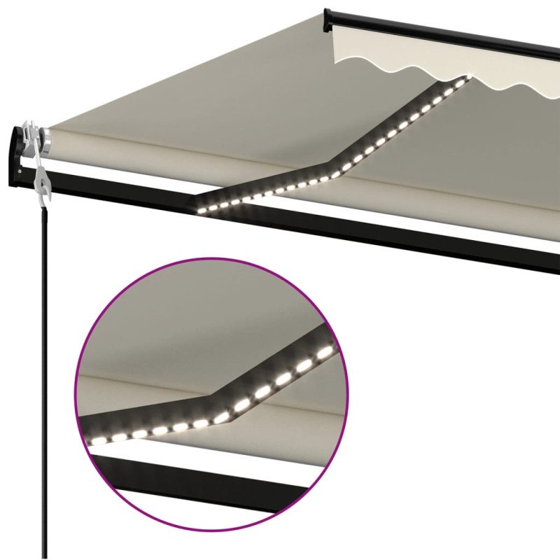 vidaXL Automatická markíza, LED a senzor vetra 400x350 cm, krémová