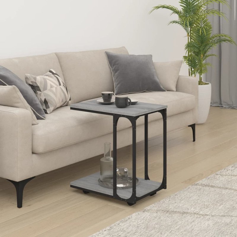 vidaXL Bočný stolík s kolieskami sivý sonoma 50x35x55,5cm sprac. drevo