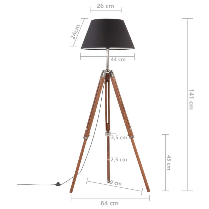 vidaXL Lampa na statíve medovo-hnedá a čierna 141 cm teakový masív