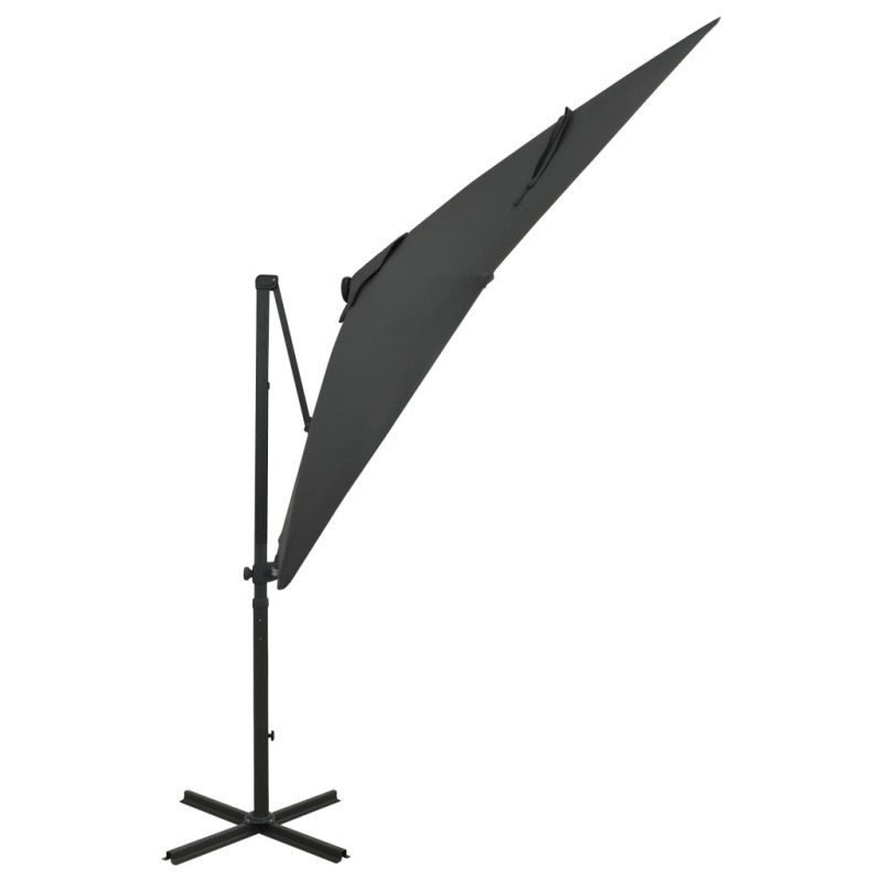 vidaXL Závesný slnečník s tyčou a LED svetlami antracitový 250 cm