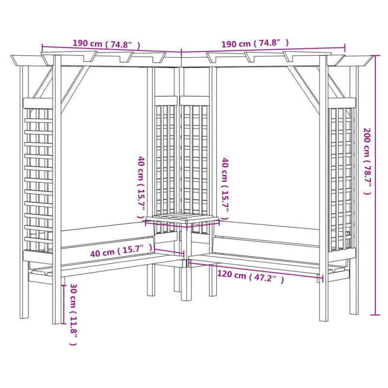 vidaXL Rohová pergola s lavičkou, impregnovaná borovica
