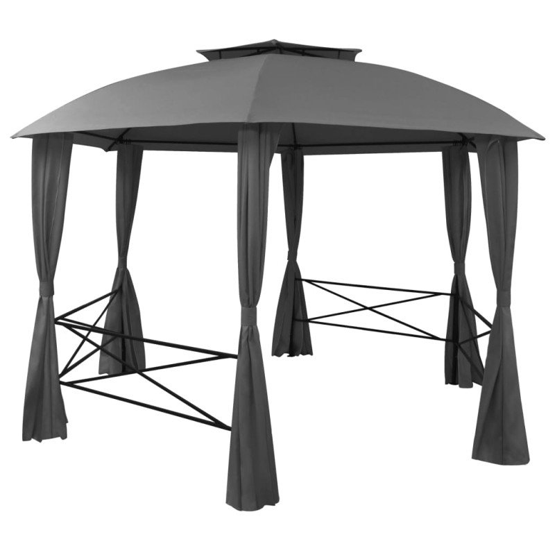 vidaXL Záhradný altánok/stan so závesmi, šesťuholník 360x265 cm