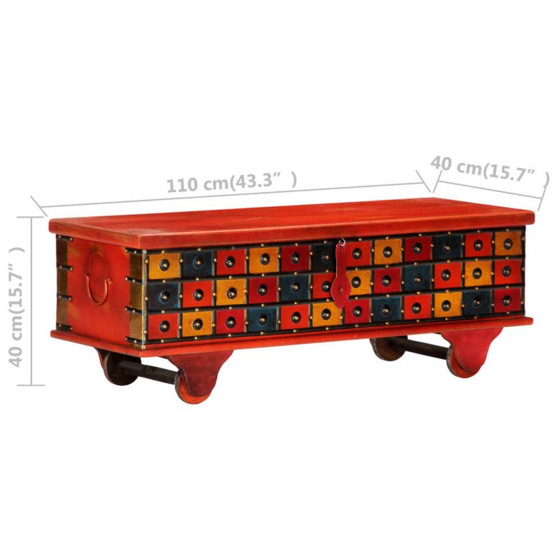 vidaXL Úložný box, červený 110x40x40 cm, akáciový masív