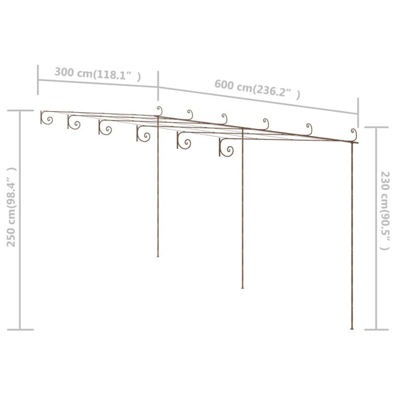 vidaXL Záhradná pergola, starožitná hnedá 6x3x2,5 m, železo