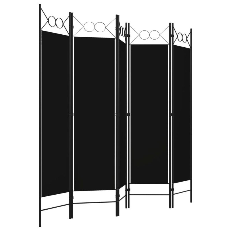 vidaXL Paraván s 5 panelmi, čierny 200x180 cm 