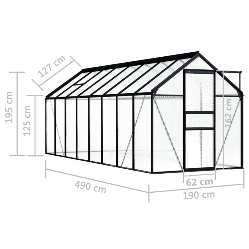 vidaXL Skleník, antracitový, hliník 9,31 m²