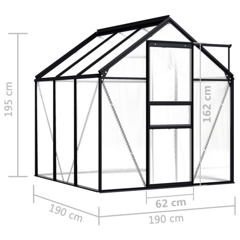vidaXL Skleník, antracitový, hliník 3,61 m²