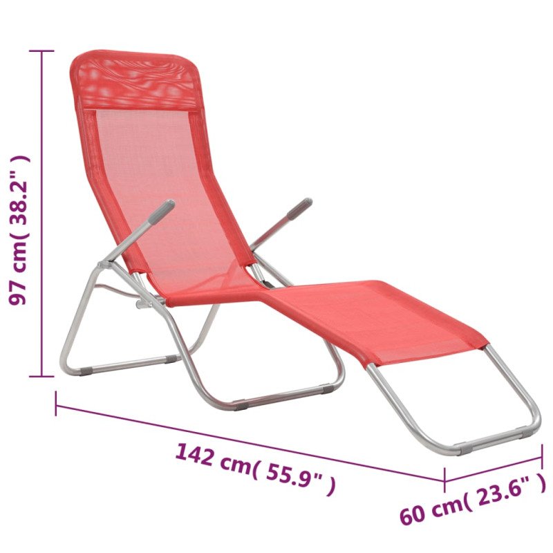 vidaXL Skladacie záhradné ležadlá 2 ks, textilén, červené