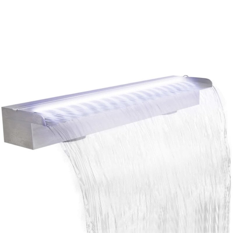 Obdĺžniková bazénová fontána/vodopád s LED, nehrdzavejúca oceľ 90 cm