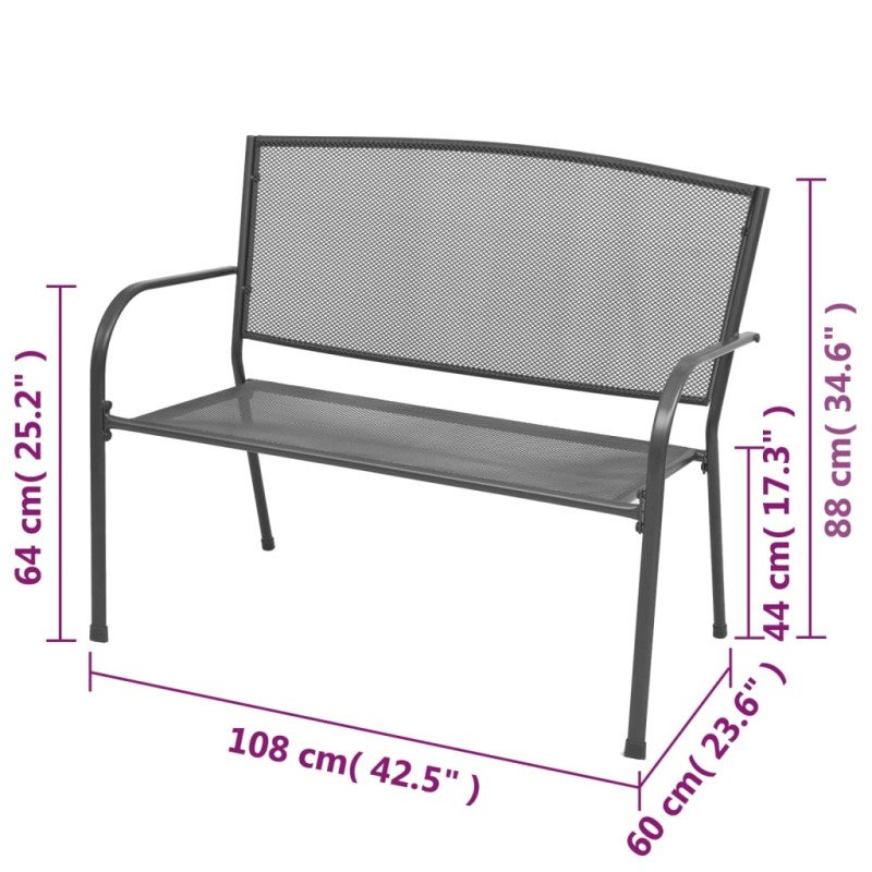 vidaXL Záhradná lavička 108 cm, oceľ a sieťovina, antracitová