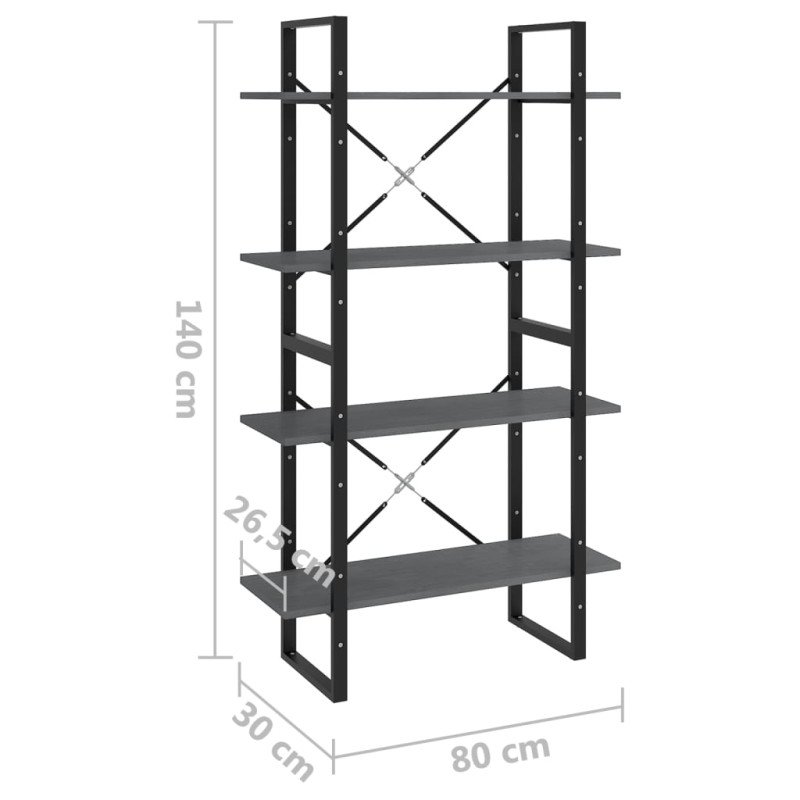 vidaXL Knižnica so 4 policami sivá 80x30x140 cm masívna borovica 