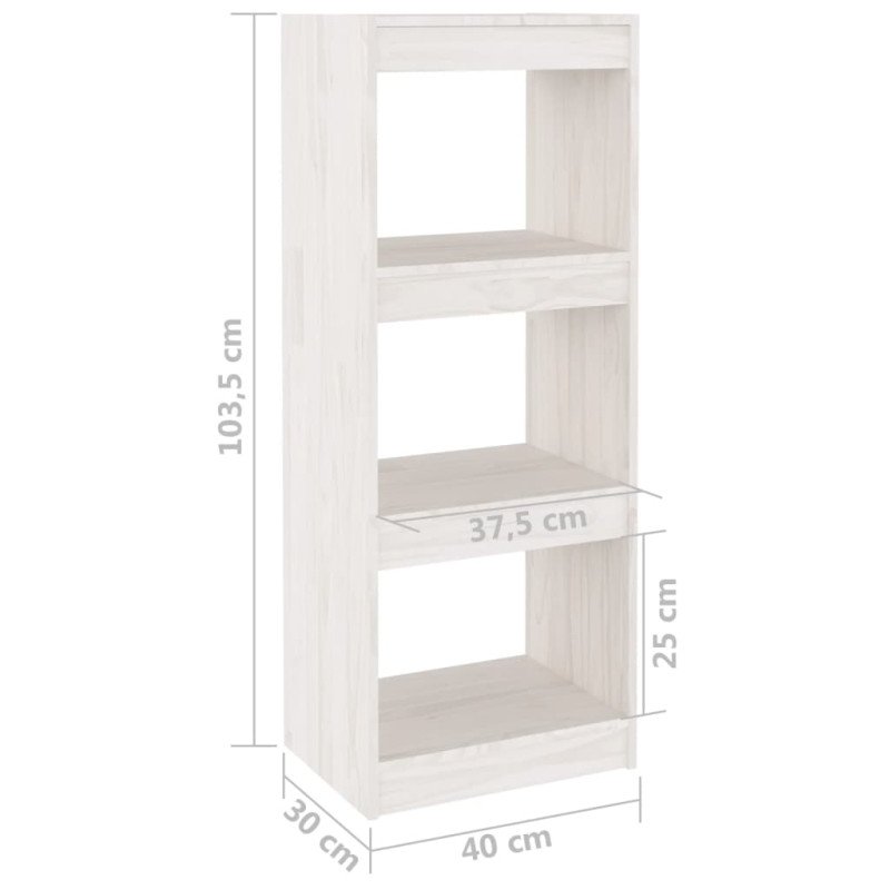 vidaXL Knižnica/deliaca stena biela 40x30x103,5 cm masívna borovica 