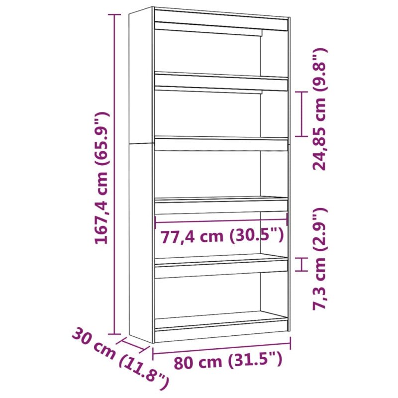 vidaXL Knižnica/deliaca stena medová 80x30x167,4 cm masívna borovica