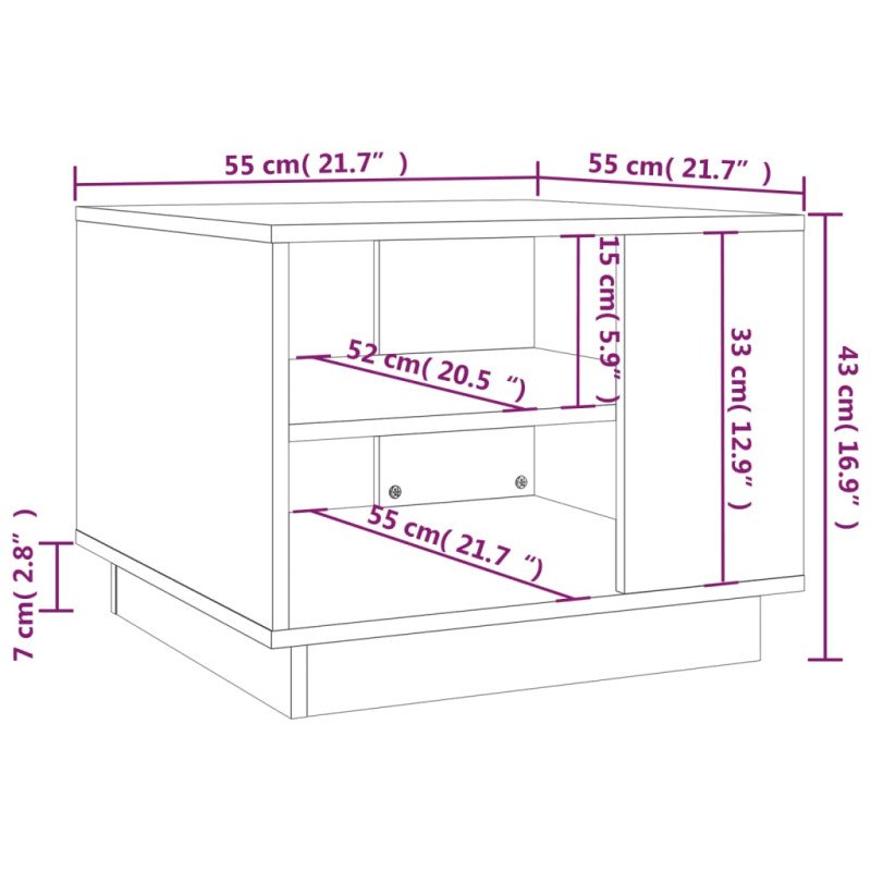 vidaXL Konferenčný stolík dub sonoma 55x55x43 cm drevotrieska